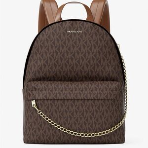Michael Kors Signature Brown Backpack with Gold Chain